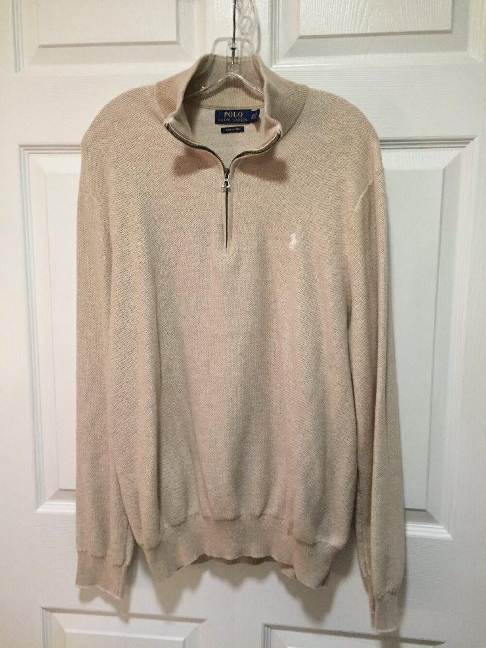 Polo Ralph Lauren Pullover Mens 2XL Beige/Tan Mock Neck 1/4 Zip Pima Cotton XXL